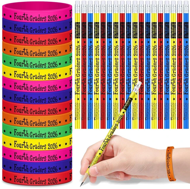 Main image of 48 Pcs Back to School Gifts 4th Grade 2026 Pencils and Bracelets First Day of School Gifts Bulk, for Students from Teacher 4th Grade Classroom Party Favor, Teacher Reward Prize Supplies