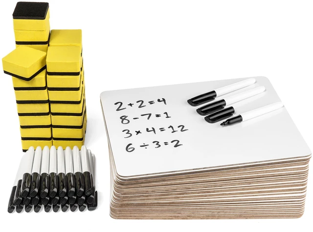Main image of 30 Mini Dry Erase Boards, 9 x 12, Markers and Erasers Single Sided Lapboards, Small Whiteboards, Includes 30 Markers and 30 Erasers, for Students, Classroom, and Groups