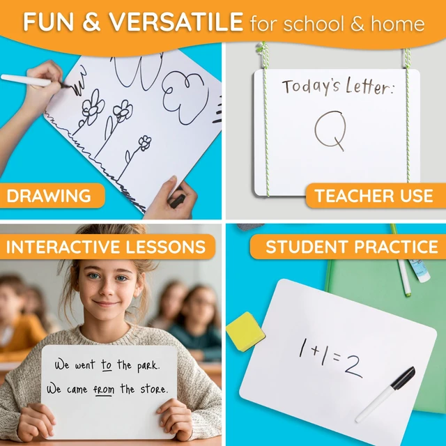 Alt view image 3 of 7 - 30 Mini Dry Erase Boards, 9 x 12, Markers and Erasers Single Sided Lapboards, Small Whiteboards, Includes 30 Markers and 30 Erasers, for Students, Classroom, and Groups