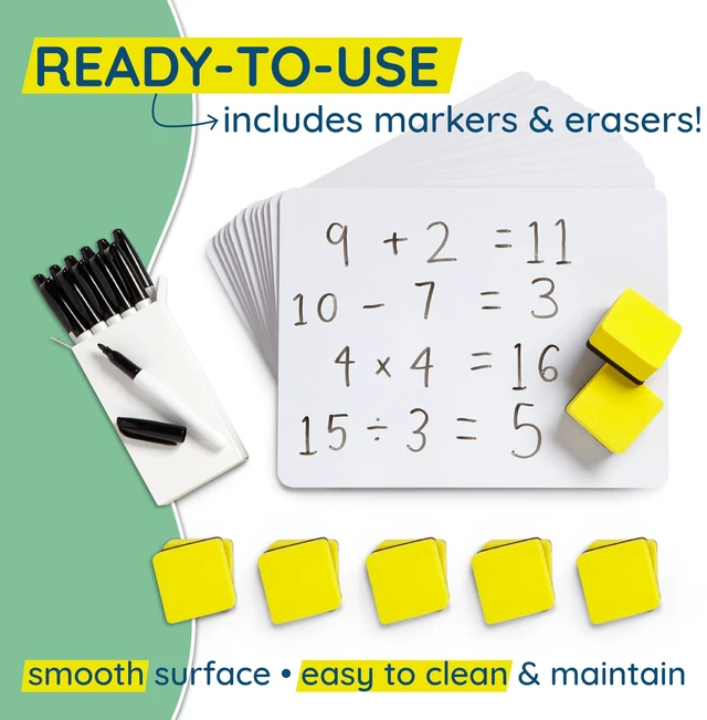 Alt view image 4 of 7 - 30 Mini Dry Erase Boards, 9 x 12, Markers and Erasers Single Sided Lapboards, Small Whiteboards, Includes 30 Markers and 30 Erasers, for Students, Classroom, and Groups