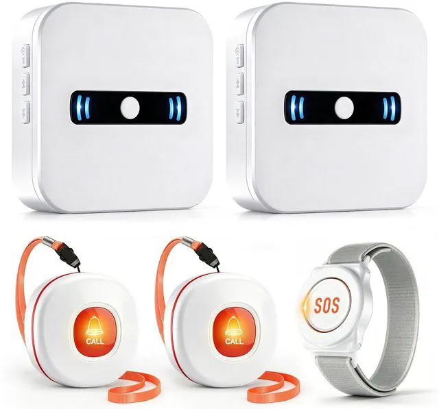 Main image of WiFi Caregiver Call Button Calls Phone, 2Button 1 Wrist 2 Receiver Emergency Button for Seniors with App Alert, 2.4GHz WiFi Only, Senior Alarm Home Care, Bedside Bathroom Use