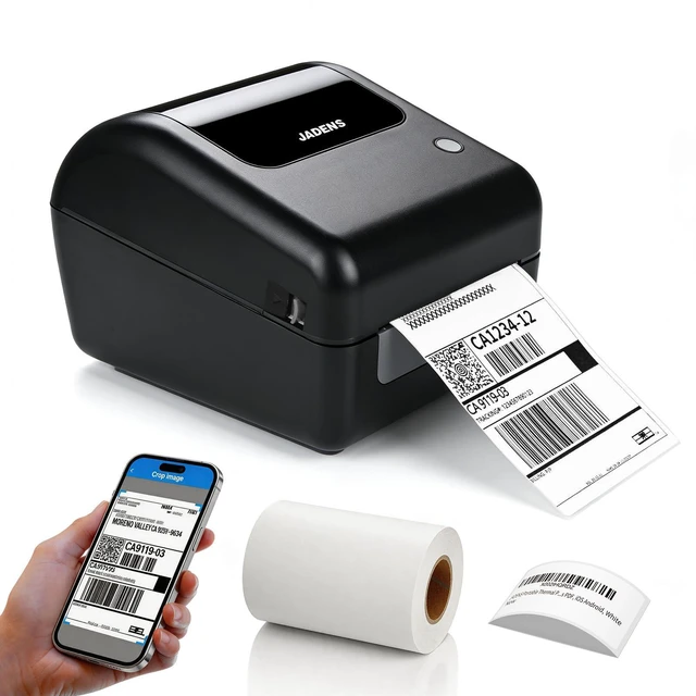 Main image of Bluetooth Thermal Shipping Label Printer with Built-in Label Bin, Wireless 4x6 Label Printer for iPhone, Android, Windows & Mac, Includes 50 Labels, Works with USPS, UPS, Amazon, Etsy, Shopify, Black