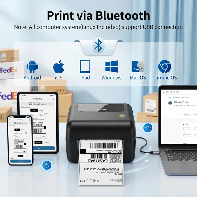 Alt view image 4 of 7 - Bluetooth Thermal Shipping Label Printer with Built-in Label Bin, Wireless 4x6 Label Printer for iPhone, Android, Windows & Mac, Includes 50 Labels, Works with USPS, UPS, Amazon, Etsy, Shopify, Black