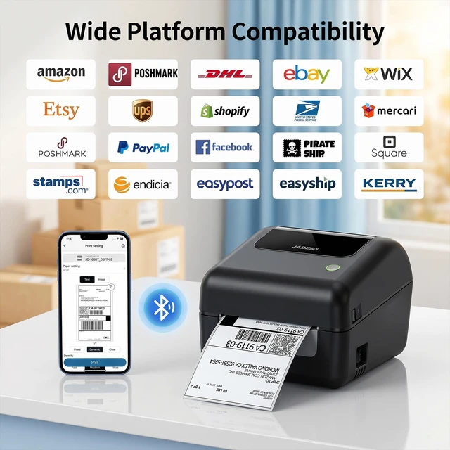 Alt view image 3 of 7 - Bluetooth Thermal Shipping Label Printer with Built-in Label Bin, Wireless 4x6 Label Printer for iPhone, Android, Windows & Mac, Includes 50 Labels, Works with USPS, UPS, Amazon, Etsy, Shopify, Black