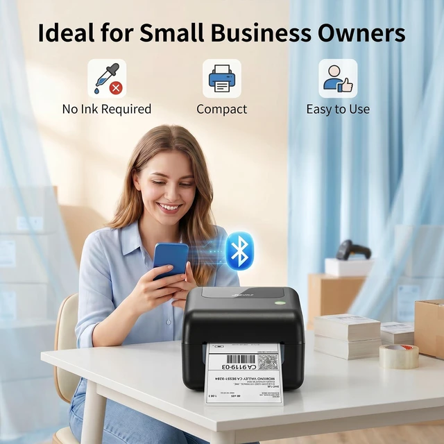 Alt view image 7 of 7 - Bluetooth Thermal Shipping Label Printer with Built-in Label Bin, Wireless 4x6 Label Printer for iPhone, Android, Windows & Mac, Includes 50 Labels, Works with USPS, UPS, Amazon, Etsy, Shopify, Black