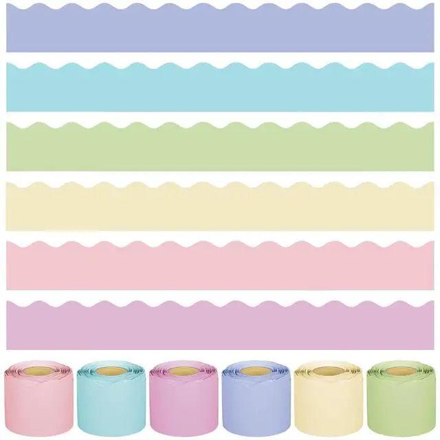 Main image of 240Ft Pastel Bulletin Board Borders Colorful Classroom Border Trim Pastel Scalloped Borders Rolled Candy Bulletin Board Decorations for Classroom School Home Office Chalkboard Decor, 6 Rolls