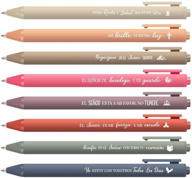 Main image of 80 Pcs Spanish Bible Verse Pens Christian Ballpoint Pens Inspirational Quotes Writing Tool Small Retractable Tiny Black Ink Religious Gifts for Women Men Office School (Light Color)