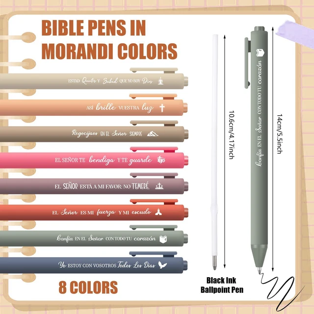 Alt view image 3 of 6 - 80 Pcs Spanish Bible Verse Pens Christian Ballpoint Pens Inspirational Quotes Writing Tool Small Retractable Tiny Black Ink Religious Gifts for Women Men Office School (Light Color)