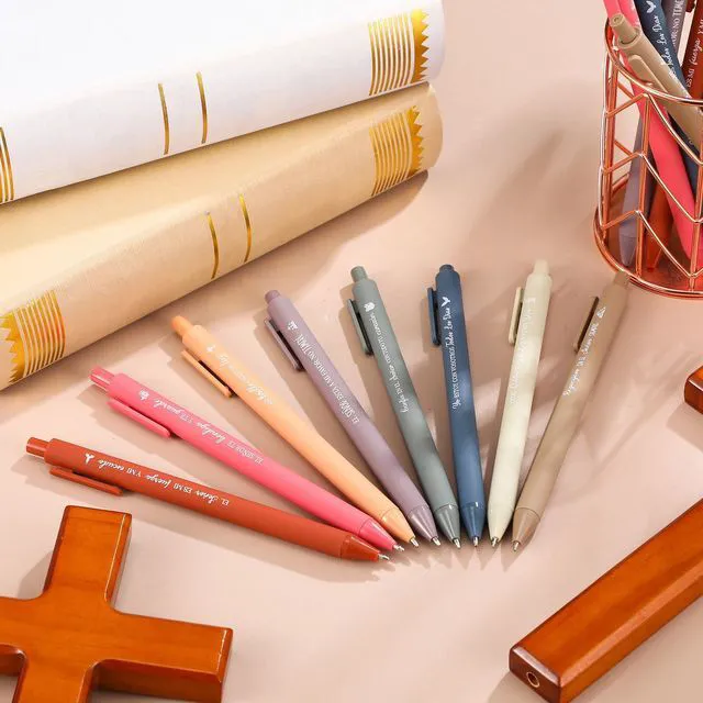 Alt view image 4 of 6 - 80 Pcs Spanish Bible Verse Pens Christian Ballpoint Pens Inspirational Quotes Writing Tool Small Retractable Tiny Black Ink Religious Gifts for Women Men Office School (Light Color)