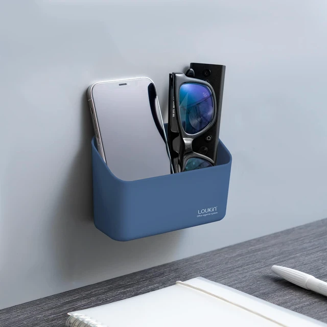 Alt view image 2 of 7 - Magnetic & Adhesive Marker Holder, Whiteboard Accessory Tray, Blue 5.3" × 2.2", Holds 1 Eraser and 8 Markers, Supports up to 3.3 lb, 2 Mounting Options, Fits Glass and Refrigerators