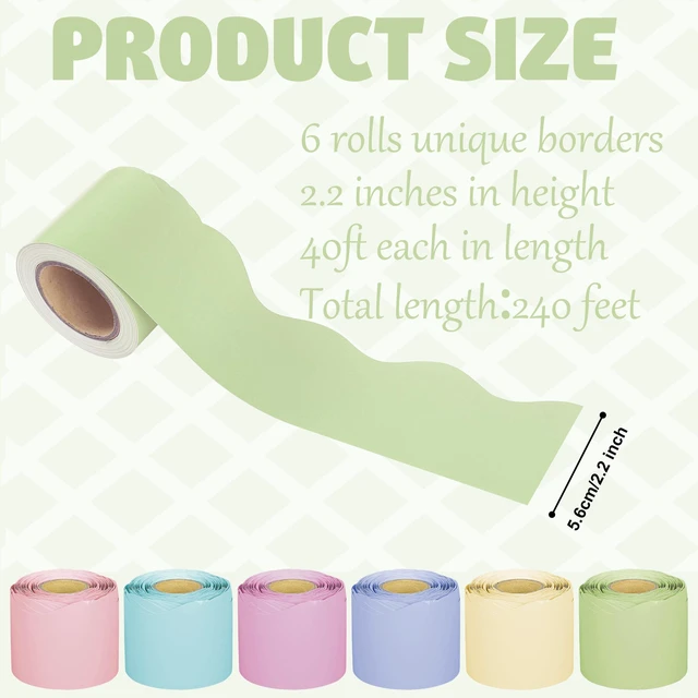 Alt view image 2 of 7 - 240Ft Pastel Bulletin Board Borders Colorful Classroom Border Trim Pastel Scalloped Borders Rolled Candy Bulletin Board Decorations for Classroom School Home Office Chalkboard Decor, 6 Rolls