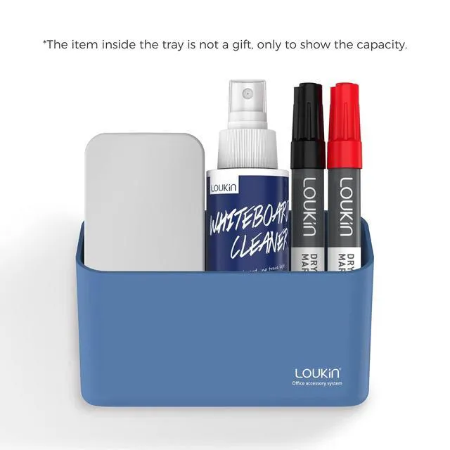 Alt view image 7 of 7 - Magnetic & Adhesive Marker Holder, Whiteboard Accessory Tray, Blue 5.3" × 2.2", Holds 1 Eraser and 8 Markers, Supports up to 3.3 lb, 2 Mounting Options, Fits Glass and Refrigerators