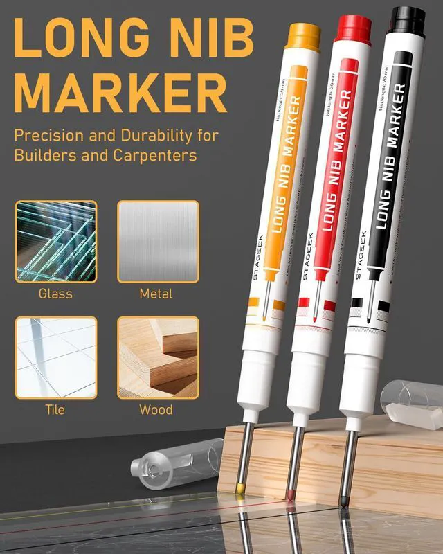Alt view image 2 of 7 - 34 Pack Carpenter Pencils with Sharpener Carpenter Pencil Set with Deep Hole Long-Nib Markers, Woodworking Tool & Construction Pencils for Architect, DIY with Case