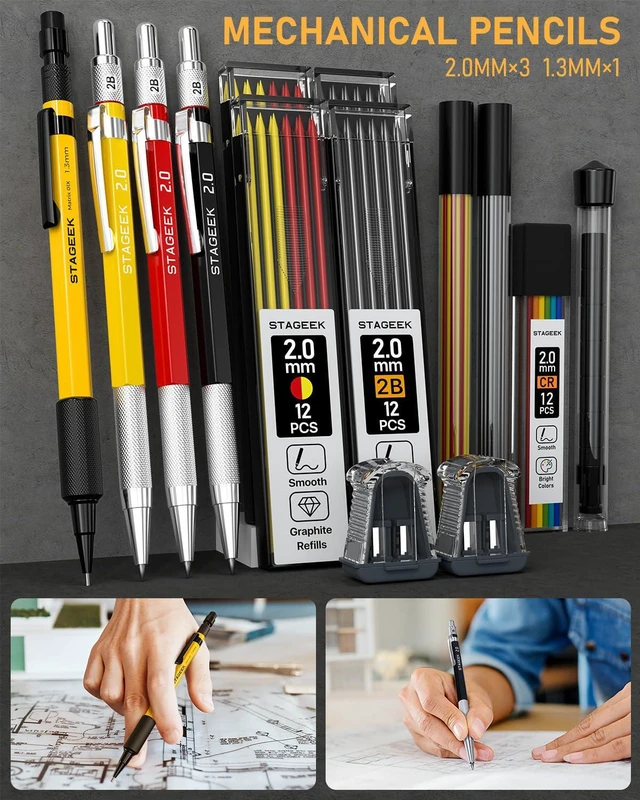 Alt view image 4 of 7 - 34 Pack Carpenter Pencils with Sharpener Carpenter Pencil Set with Deep Hole Long-Nib Markers, Woodworking Tool & Construction Pencils for Architect, DIY with Case