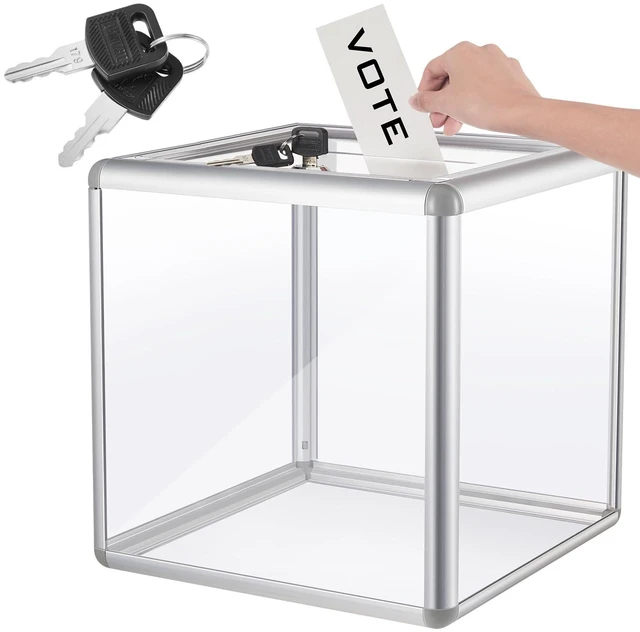 Main image of 1 Pcs Acrylic Ballot Donation Box with Lock, 12x12x12 in Clear Raffle Container in Fundraising Events, Secure Slot with Key Lock, Suggestion Tip Jar, Transparent Acrylic Storage