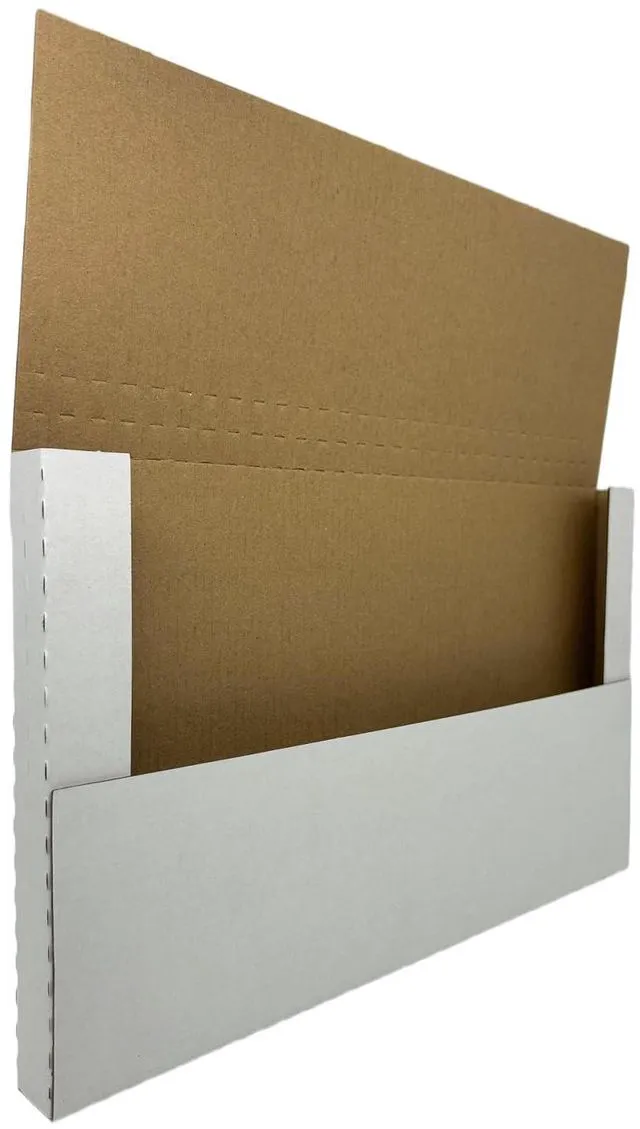 Main image of 50 Pack 14 1/8" x 8 5/8" x 1" Cardboard Easy-Fold Shipping Box Mailers, Legal-Size Height Adjustable for Documents, White (EM1481)