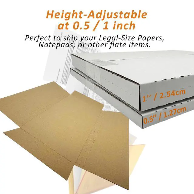 Alt view image 3 of 6 - 50 Pack 14 1/8" x 8 5/8" x 1" Cardboard Easy-Fold Shipping Box Mailers, Legal-Size Height Adjustable for Documents, White (EM1481)