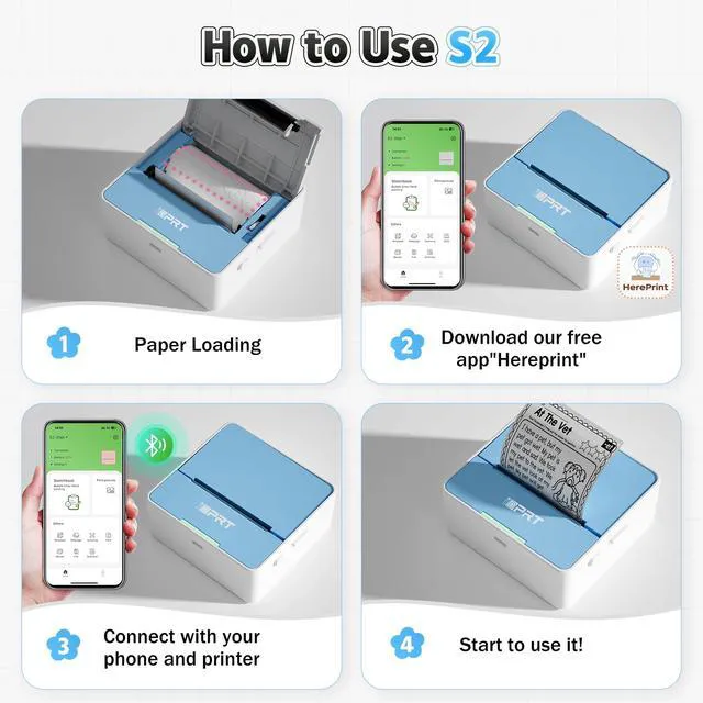 Alt view image 2 of 7 - Mini Sticker Portable Printer with 1 Roll Sticker Paper Inkless Bluetooth Thermal Printer for iPhone & Android, Pocket Printer for Labels, Barcodes, DIY Journaling, Kids Gift