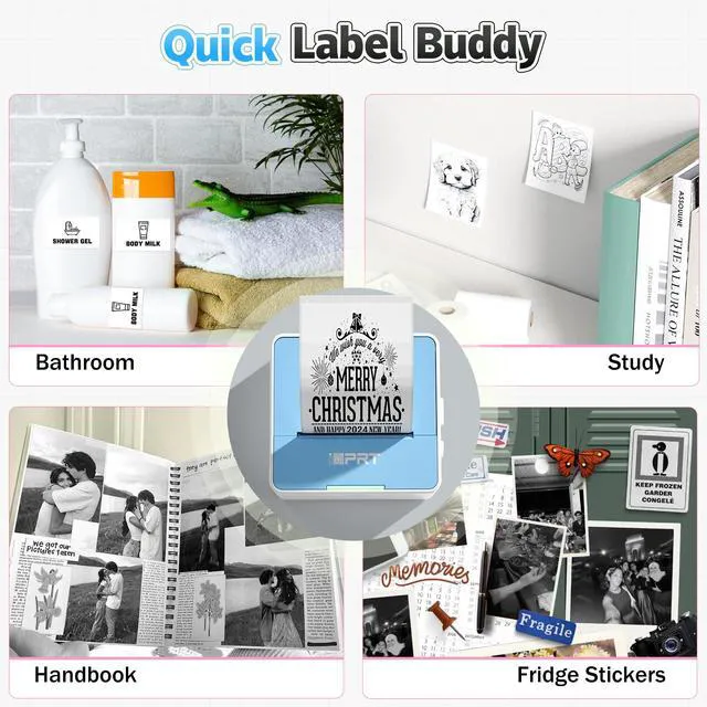 Alt view image 3 of 7 - Mini Sticker Portable Printer with 1 Roll Sticker Paper Inkless Bluetooth Thermal Printer for iPhone & Android, Pocket Printer for Labels, Barcodes, DIY Journaling, Kids Gift