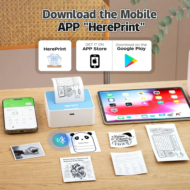 Alt view image 4 of 7 - Mini Sticker Portable Printer with 1 Roll Sticker Paper Inkless Bluetooth Thermal Printer for iPhone & Android, Pocket Printer for Labels, Barcodes, DIY Journaling, Kids Gift