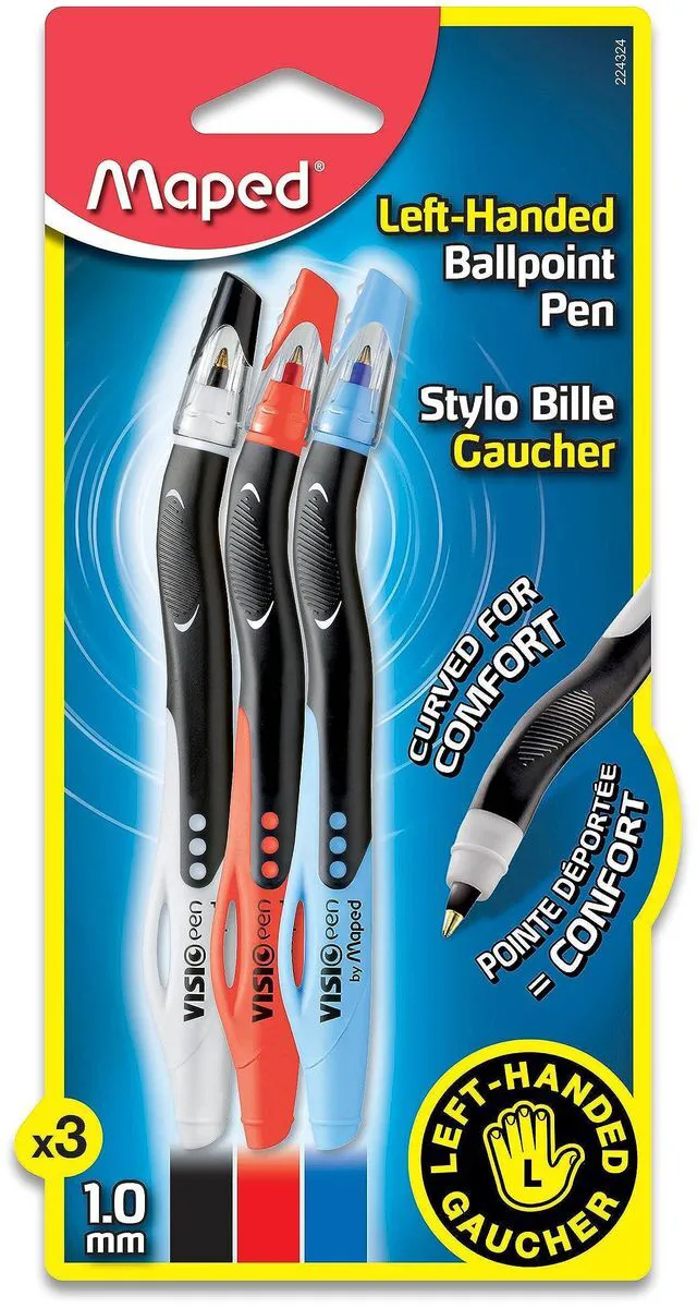 Main image of Visio - Left-handed ballpoint pens - Quick-drying - 3 count Smudge-Free Results - Comfortable Grip - Ideal for School Note Taking - Ergonomic Office Supplies for Students