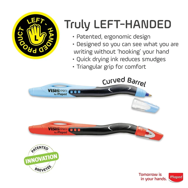Alt view image 3 of 6 - Visio - Left-handed ballpoint pens - Quick-drying - 3 count Smudge-Free Results - Comfortable Grip - Ideal for School Note Taking - Ergonomic Office Supplies for Students