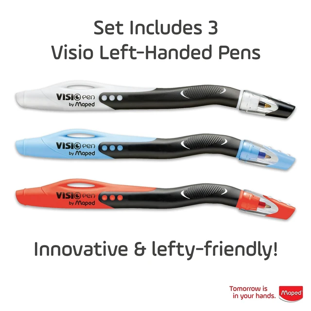 Alt view image 4 of 6 - Visio - Left-handed ballpoint pens - Quick-drying - 3 count Smudge-Free Results - Comfortable Grip - Ideal for School Note Taking - Ergonomic Office Supplies for Students