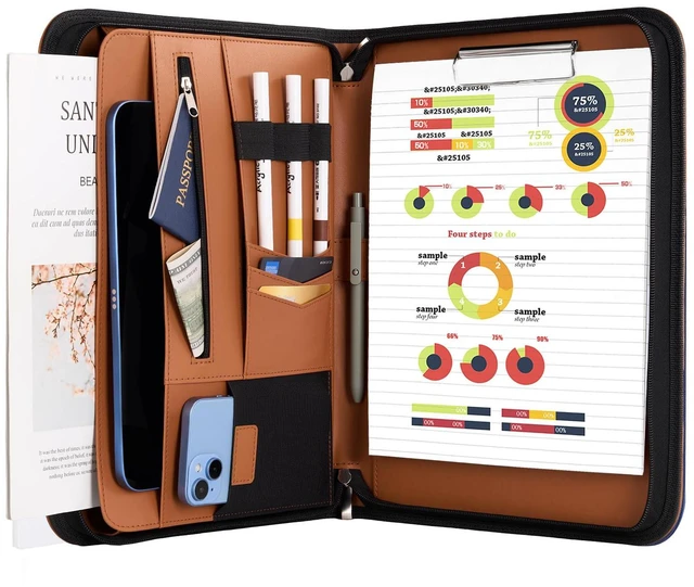 Main image of Portfolio Business Padfolio Folder with Zipper -Tan Conference Meeting Executive File Legal Document Organizer with Pockets Letter Size A11 Writing Pad Notepad Padfolio
