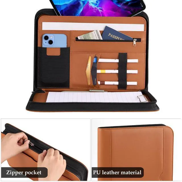 Alt view image 4 of 7 - Portfolio Business Padfolio Folder with Zipper -Tan Conference Meeting Executive File Legal Document Organizer with Pockets Letter Size A11 Writing Pad Notepad Padfolio