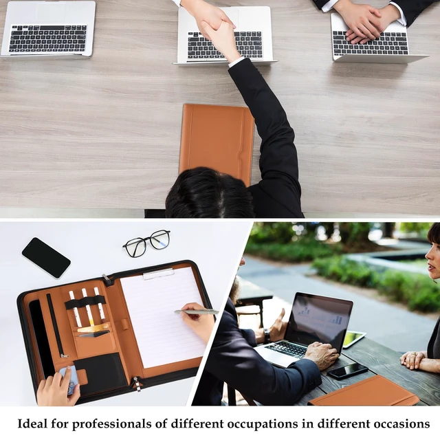 Alt view image 6 of 7 - Portfolio Business Padfolio Folder with Zipper -Tan Conference Meeting Executive File Legal Document Organizer with Pockets Letter Size A11 Writing Pad Notepad Padfolio