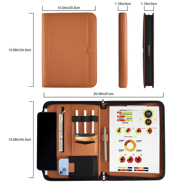 Alt view image 5 of 7 - Portfolio Business Padfolio Folder with Zipper -Tan Conference Meeting Executive File Legal Document Organizer with Pockets Letter Size A11 Writing Pad Notepad Padfolio
