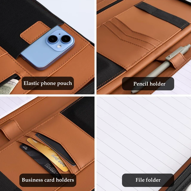 Alt view image 7 of 7 - Portfolio Business Padfolio Folder with Zipper -Tan Conference Meeting Executive File Legal Document Organizer with Pockets Letter Size A11 Writing Pad Notepad Padfolio