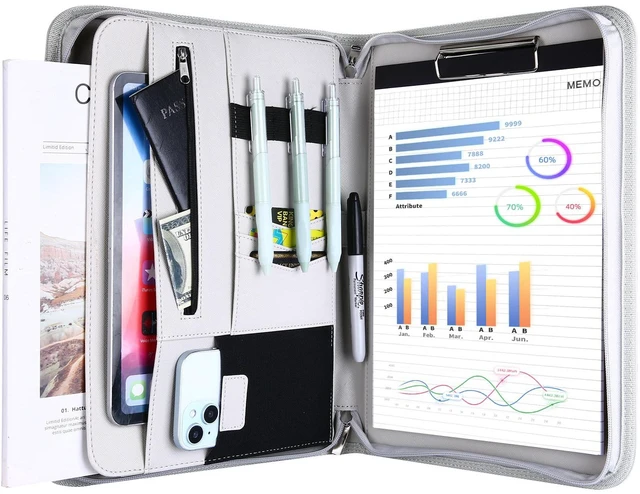Main image of Portfolio Business Padfolio Folder with Zipper -Grey Conference Meeting Executive File Legal Document Organizer with Pockets Letter Size A12 Writing Pad Notepad Padfolio
