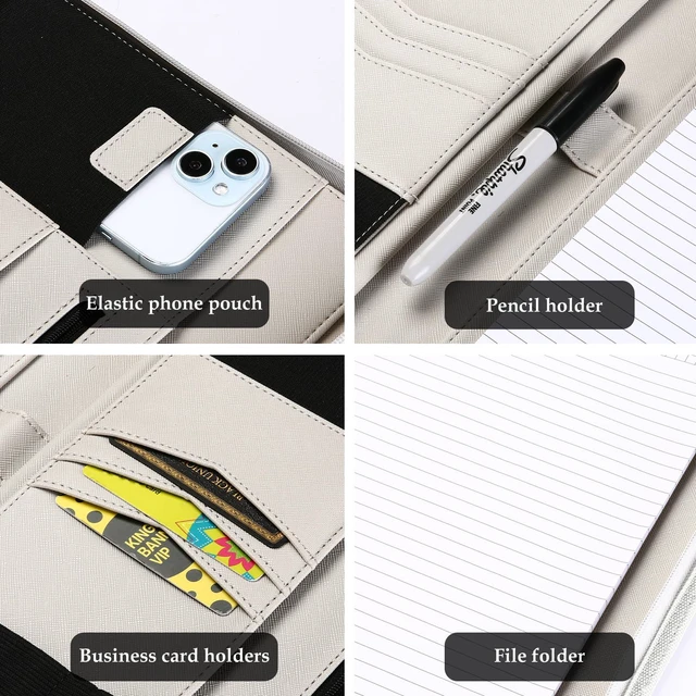 Alt view image 2 of 7 - Portfolio Business Padfolio Folder with Zipper -Grey Conference Meeting Executive File Legal Document Organizer with Pockets Letter Size A12 Writing Pad Notepad Padfolio