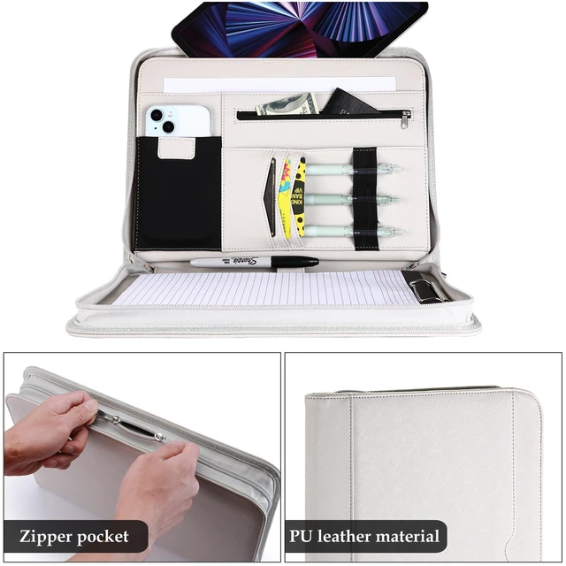 Alt view image 4 of 7 - Portfolio Business Padfolio Folder with Zipper -Grey Conference Meeting Executive File Legal Document Organizer with Pockets Letter Size A12 Writing Pad Notepad Padfolio