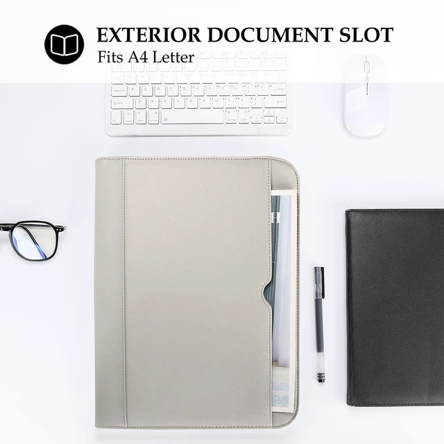 Alt view image 6 of 7 - Portfolio Business Padfolio Folder with Zipper -Grey Conference Meeting Executive File Legal Document Organizer with Pockets Letter Size A12 Writing Pad Notepad Padfolio