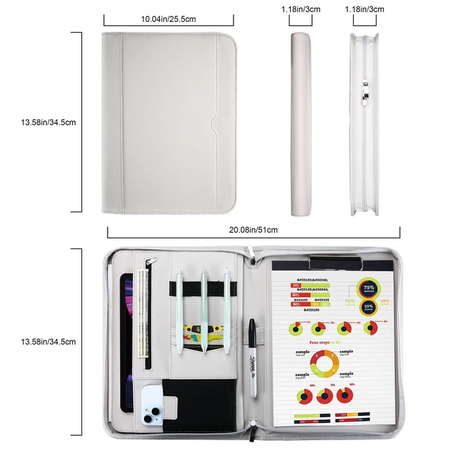 Alt view image 7 of 7 - Portfolio Business Padfolio Folder with Zipper -Grey Conference Meeting Executive File Legal Document Organizer with Pockets Letter Size A12 Writing Pad Notepad Padfolio