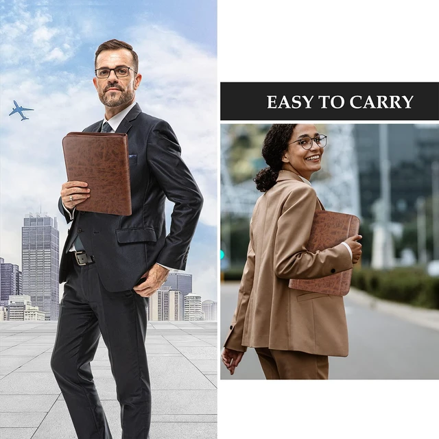 Alt view image 3 of 7 - Portfolio Business Padfolio Folder with Zipper -Brown Conference Meeting Executive File Legal Document Organizer with Pockets Letter Size A6 Writing Pad Notepad Padfolio