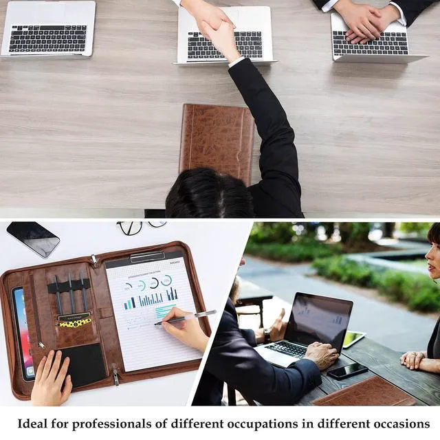 Alt view image 5 of 7 - Portfolio Business Padfolio Folder with Zipper -Brown Conference Meeting Executive File Legal Document Organizer with Pockets Letter Size A6 Writing Pad Notepad Padfolio