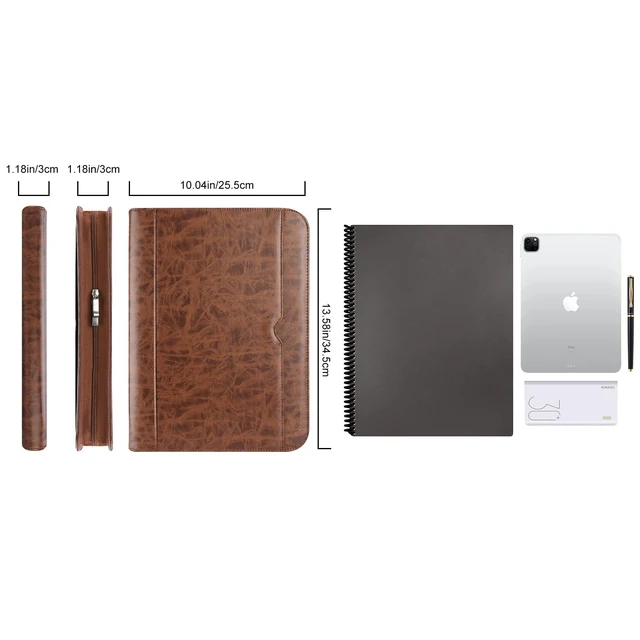 Alt view image 6 of 7 - Portfolio Business Padfolio Folder with Zipper -Brown Conference Meeting Executive File Legal Document Organizer with Pockets Letter Size A6 Writing Pad Notepad Padfolio
