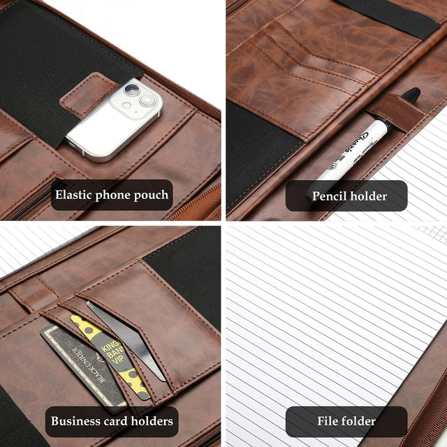 Alt view image 7 of 7 - Portfolio Business Padfolio Folder with Zipper -Brown Conference Meeting Executive File Legal Document Organizer with Pockets Letter Size A6 Writing Pad Notepad Padfolio