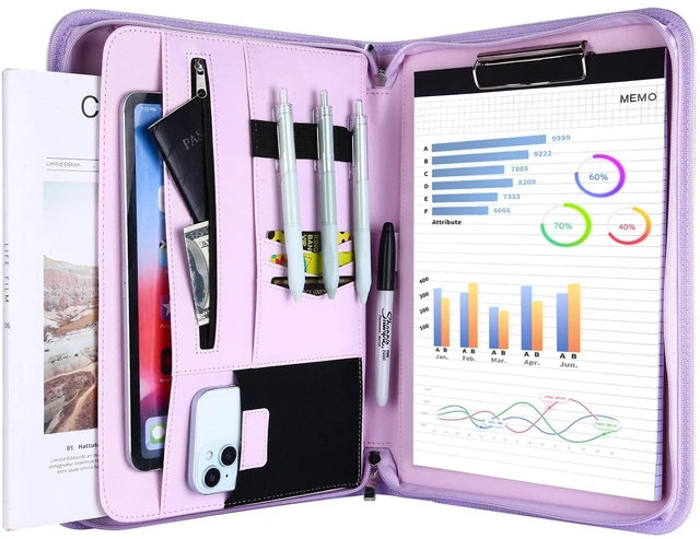 Main image of Portfolio Business Padfolio Folder with Zipper -Purple Conference Meeting Executive File Legal Document Organizer with Pockets Letter Size A9 Writing Pad Notepad Padfolio
