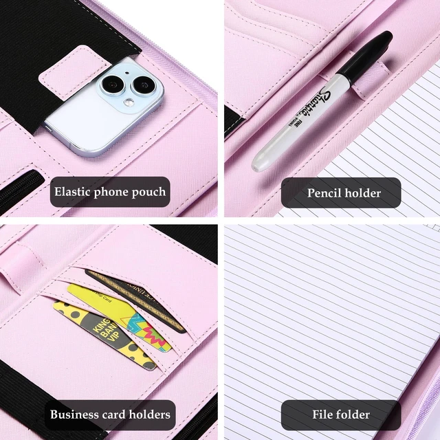 Alt view image 2 of 7 - Portfolio Business Padfolio Folder with Zipper -Purple Conference Meeting Executive File Legal Document Organizer with Pockets Letter Size A9 Writing Pad Notepad Padfolio