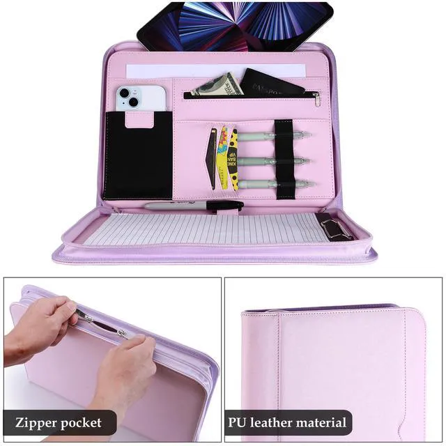 Alt view image 4 of 7 - Portfolio Business Padfolio Folder with Zipper -Purple Conference Meeting Executive File Legal Document Organizer with Pockets Letter Size A9 Writing Pad Notepad Padfolio