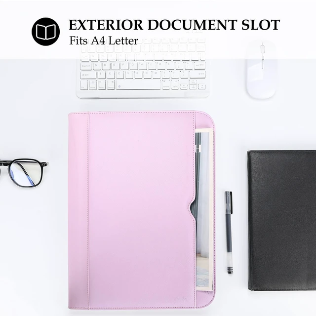 Alt view image 6 of 7 - Portfolio Business Padfolio Folder with Zipper -Purple Conference Meeting Executive File Legal Document Organizer with Pockets Letter Size A9 Writing Pad Notepad Padfolio