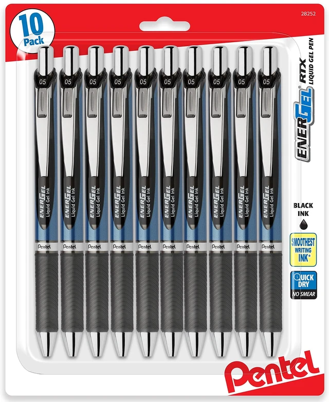 Main image of Energel 0.5 mm, Black Needle Tip Pens - Rtx Retractable Pack of 10 Pens