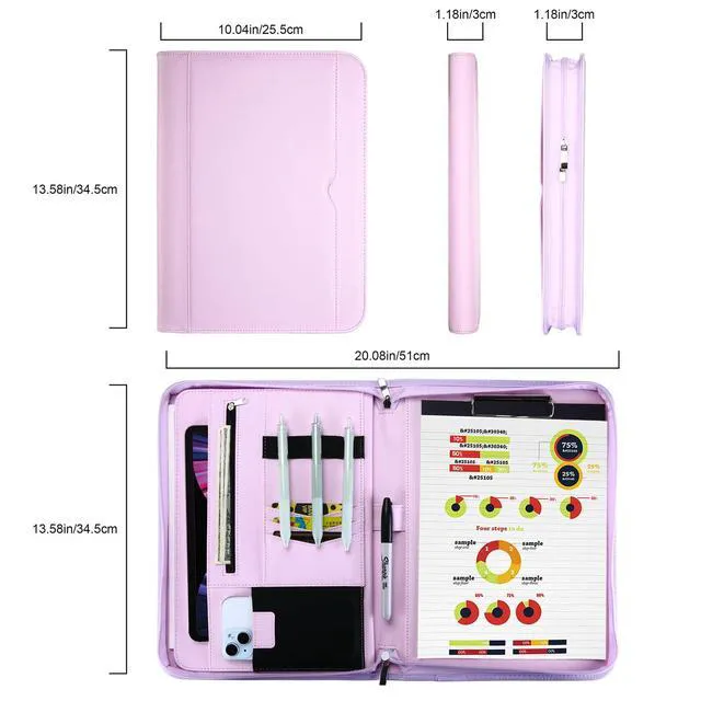 Alt view image 7 of 7 - Portfolio Business Padfolio Folder with Zipper -Purple Conference Meeting Executive File Legal Document Organizer with Pockets Letter Size A9 Writing Pad Notepad Padfolio