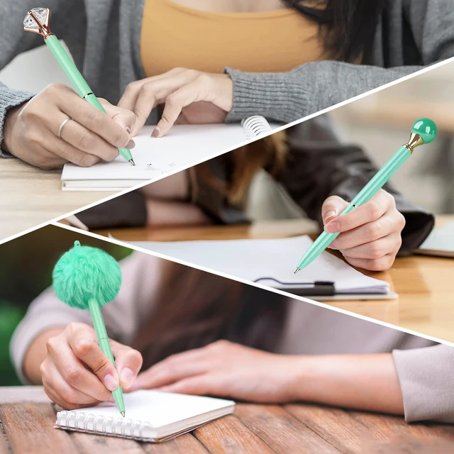 Alt view image 5 of 7 - 8Pcs Green Pens, Metal Crystal Diamond Pens with Black & Blue Ink Cute Fancy Pens for Journaling, Office Supplies, Gifts for Women Girls, Birthday & Back to School Supplies