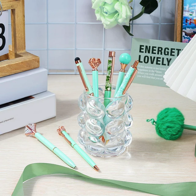 Alt view image 6 of 7 - 8Pcs Green Pens, Metal Crystal Diamond Pens with Black & Blue Ink Cute Fancy Pens for Journaling, Office Supplies, Gifts for Women Girls, Birthday & Back to School Supplies