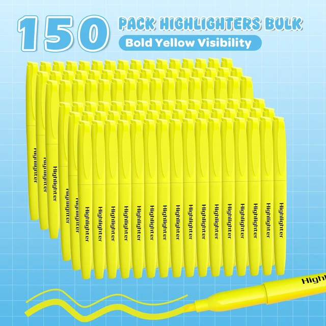 Alt view image 2 of 7 - 150 Count Highlighters Yellow Bulk - Dry-Quickly No Bleed Chisel Tip Highlighter, Markers Set for Classroom Office, Back to School Supplies for Teacher Kids Adults